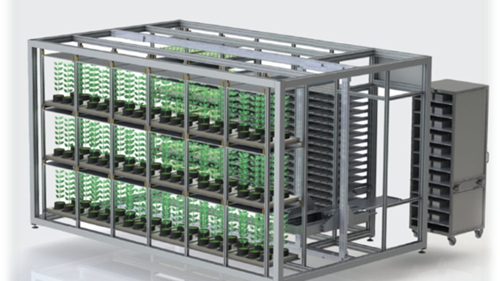 Artist impression automated tray handling system in climate chamber Image Credits: Synchron Lab Automation